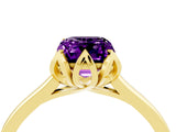 Yellow gold Emerald Cut Amethyst Solitaire Ring with Flower Prong Setting and Classic Band_16