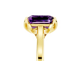 Yellow gold Emerald Cut Amethyst Solitaire Ring with Flower Prong Setting and Classic Band_17