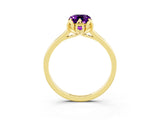 Yellow gold Emerald Cut Amethyst Solitaire Ring with Flower Prong Setting and Classic Band_39