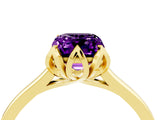 Yellow gold Emerald Cut Amethyst Solitaire Ring with Flower Prong Setting and Classic Band_40