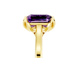 Yellow gold Emerald Cut Amethyst Solitaire Ring with Flower Prong Setting and Classic Band_41