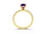 Yellow gold Emerald Cut Amethyst Solitaire Ring with Pavé Accents and Four-Prong Setting_3