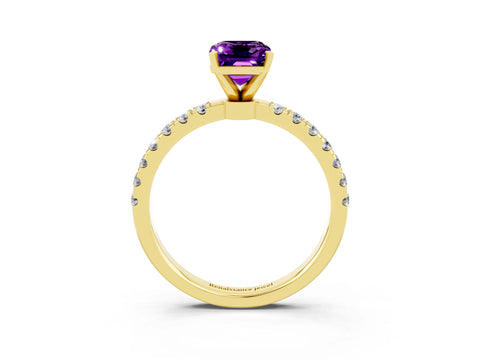 Yellow gold Emerald Cut Amethyst Solitaire Ring with Pavé Accents and Four-Prong Setting_3