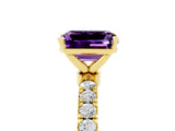 Yellow gold Emerald Cut Amethyst Solitaire Ring with Pavé Accents and Four-Prong Setting_5