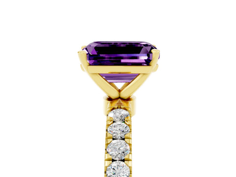 Yellow gold Emerald Cut Amethyst Solitaire Ring with Pavé Accents and Four-Prong Setting_5