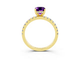 Yellow gold Emerald Cut Amethyst Solitaire Ring with Pavé Band and Four-Prong Setting_15