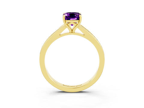 Yellow gold Emerald Cut Amethyst Solitaire Ring with Pavé Band and Prong Setting_15