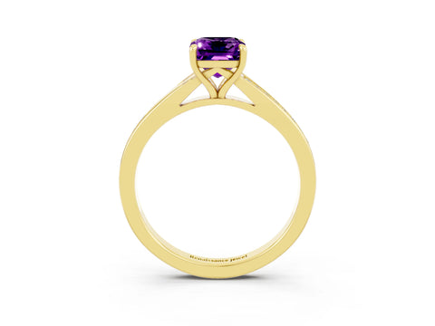 Yellow gold Emerald Cut Amethyst Solitaire Ring with Pavé Band and Prong Setting_3