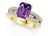 Yellow gold Emerald Cut Amethyst Solitaire Ring with Pavé and Channel Set Band_1
