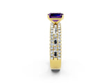 Yellow gold Emerald Cut Amethyst Solitaire Ring with Pavé and Channel Set Band_2