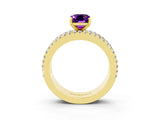 Yellow gold Emerald Cut Amethyst Solitaire Ring with Pavé and Channel Set Band_3