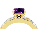 Yellow gold Emerald Cut Amethyst Solitaire Ring with Pavé and Channel Set Band_4