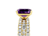 Yellow gold Emerald Cut Amethyst Solitaire Ring with Pavé and Channel Set Band_5