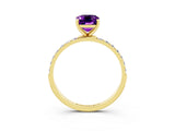Yellow gold Emerald Cut Amethyst Solitaire Ring with Pave Band and Four Prong Setting_27