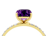 Yellow gold Emerald Cut Amethyst Solitaire Ring with Pave Band and Four Prong Setting_28