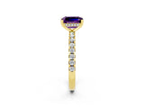 Yellow gold Emerald Cut Amethyst Solitaire Ring with Round  Pavé Band and Four-Prong Setting_38