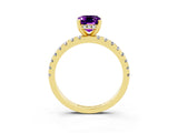 Yellow gold Emerald Cut Amethyst Solitaire Ring with Round  Pavé Band and Four-Prong Setting_39