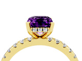 Yellow gold Emerald Cut Amethyst Solitaire Ring with Round  Pavé Band and Four-Prong Setting_40