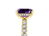 Yellow gold Emerald Cut Amethyst Solitaire Ring with Round  Pavé Band and Four-Prong Setting_41