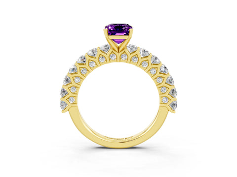 Yellow gold Emerald Cut Amethyst Solitaire Ring with Shared Prong Pavé Band and Four-Prong Setting_3