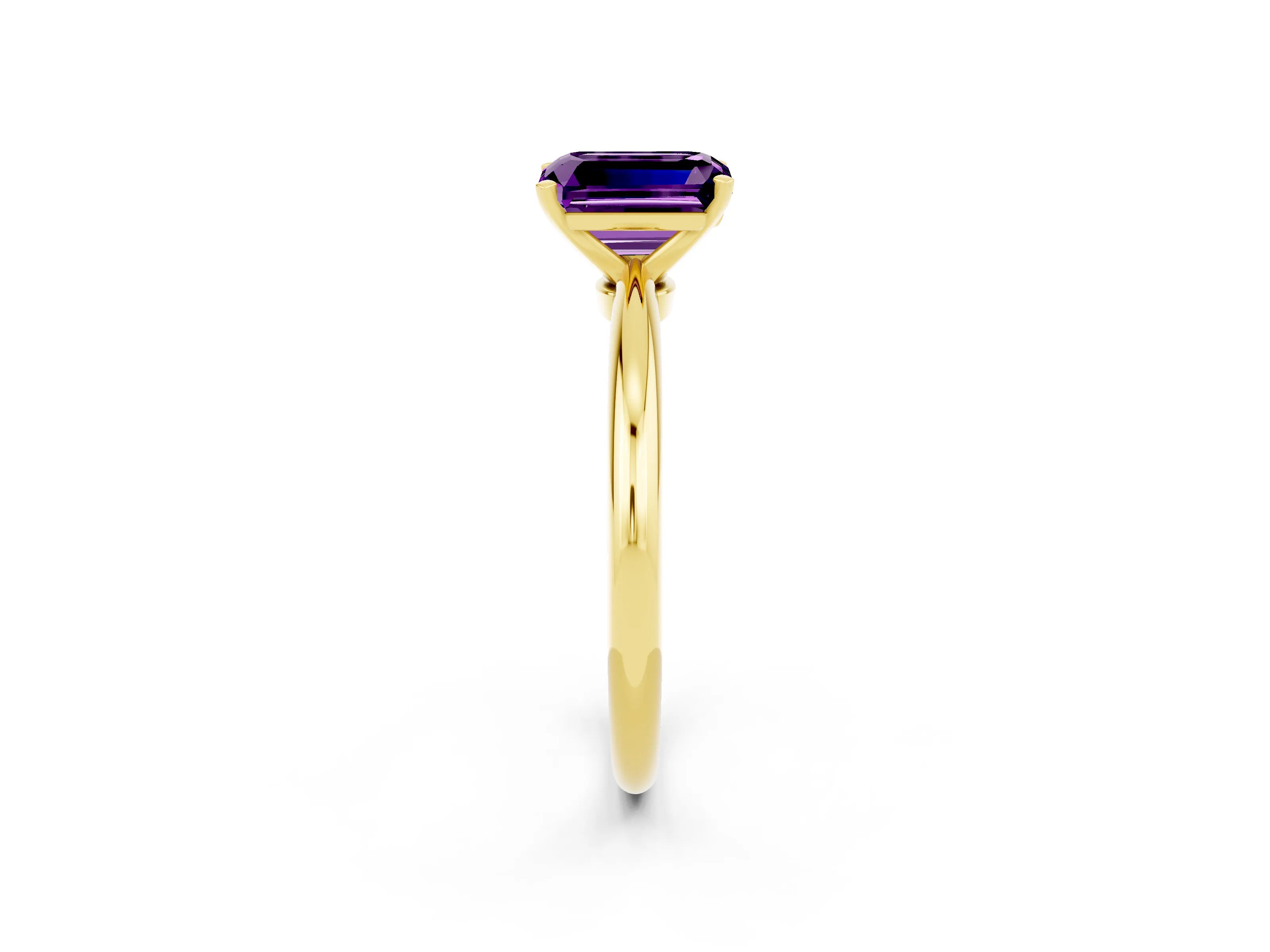 Yellow gold Emerald Cut Amethyst Solitaire Ring with Six-Prong Setting and Classic Band_2