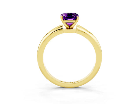 Yellow gold Emerald Cut Amethyst Solitaire Ring with Six-Prong Setting and Classic Band_3