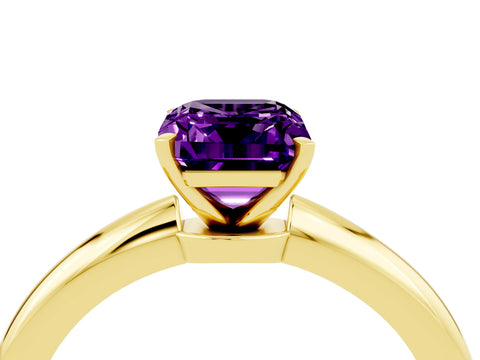 Yellow gold Emerald Cut Amethyst Solitaire Ring with Six-Prong Setting and Classic Band_4