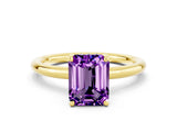 Yellow gold Emerald Cut Amethyst Solitaire Ring with Thin Band and Four-Prong Setting_12