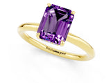 Yellow gold Emerald Cut Amethyst Solitaire Ring with Thin Band and Four-Prong Setting_13