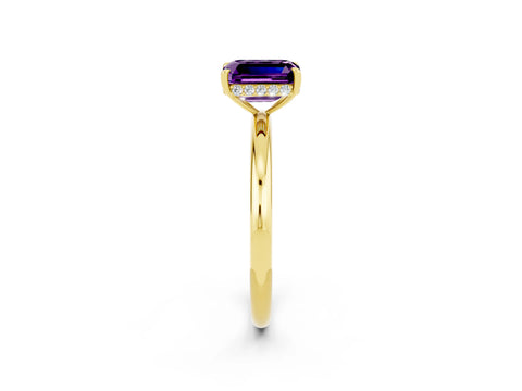 Yellow gold Emerald Cut Amethyst Solitaire Ring with Thin Band and Four-Prong Setting_14