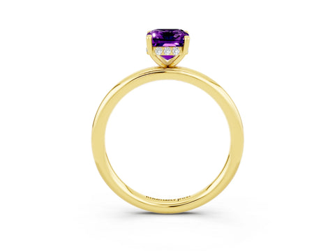 Yellow gold Emerald Cut Amethyst Solitaire Ring with Thin Band and Four-Prong Setting_15