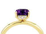 Yellow gold Emerald Cut Amethyst Solitaire Ring with Thin Band and Four-Prong Setting_16