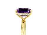 Yellow gold Emerald Cut Amethyst Solitaire Ring with Thin Band and Four-Prong Setting_17