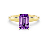 Yellow gold Emerald Cut Amethyst Solitaire Ring with Thin Band and Prong Setting_12
