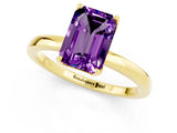 Yellow gold Emerald Cut Amethyst Solitaire Ring with Thin Band and Prong Setting_13