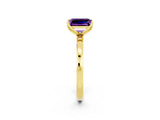 Yellow gold Emerald Cut Amethyst Solitaire Ring with Thin Band and Prong Setting_14