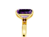 Yellow gold Emerald Cut Amethyst Solitaire Ring with Thin Band and Prong Setting_17