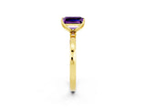 Yellow gold Emerald Cut Amethyst Solitaire Ring with Thin Band and Prong Setting_26
