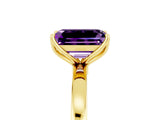 Yellow gold Emerald Cut Amethyst Solitaire Ring with Thin Band and Prong Setting_29