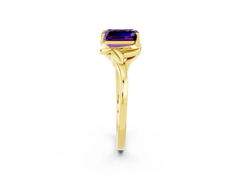 Yellow gold Emerald Cut Amethyst Solitaire Ring with Twist Band and Four-Prong Setting_26