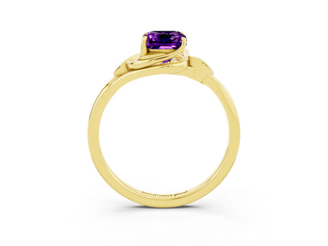 Yellow gold Emerald Cut Amethyst Solitaire Ring with Twist Band and Four-Prong Setting_27