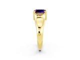 Yellow gold Emerald Cut Amethyst Solitaire Ring with Wide Band and Prong Setting_2