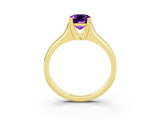 Yellow gold Emerald Cut Amethyst Solitaire Ring with Wide Band and Prong Setting_3