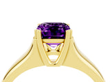 Yellow gold Emerald Cut Amethyst Solitaire Ring with Wide Band and Prong Setting_4