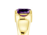 Yellow gold Emerald Cut Amethyst Solitaire Ring with Wide Band and Prong Setting_5