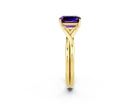 Yellow gold Emerald Cut Amethyst Solitaire Twist Band Prong Setting Ring_50