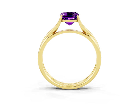 Yellow gold Emerald Cut Amethyst Solitaire Twist Band Prong Setting Ring_51