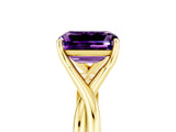 Yellow gold Emerald Cut Amethyst Solitaire Twist Band Prong Setting Ring_53