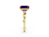 Yellow gold Emerald Cut Amethyst Solitaire Twisted Band with Round  Accents and Prong Setting_14