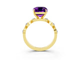 Yellow gold Emerald Cut Amethyst Solitaire Twisted Band with Round  Accents and Prong Setting_15